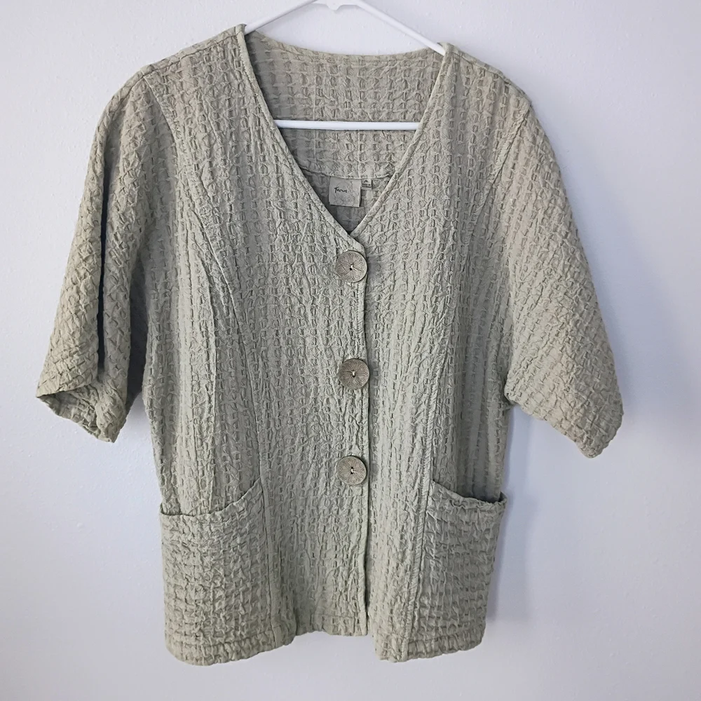 Focus 100% Cotton Crinkle Textured Button Front Jacket Natural Minimalist Coasta - Picture 1 of 7